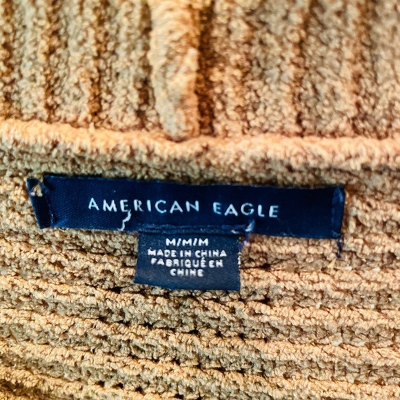 American Eagle women’s long sleeve cozy v-neck cropped sweater SZ M tan mustard - Picture 4 of 9